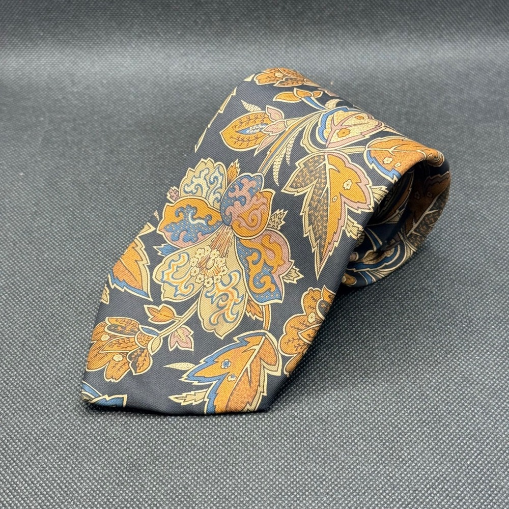 Vintage 1990s Caumont Botanical Fall Silk Tie 3.75" x 58" Italian Made in USA